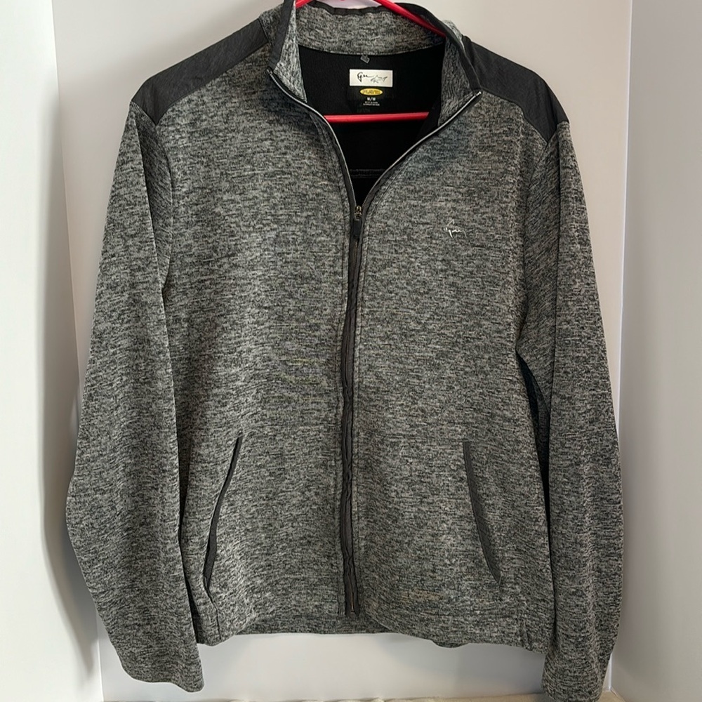 GREG NORMAN JACKET FULL ZIP 2 POCKETS SIZE MED HEATHERED GREY WITH DARKER GREY